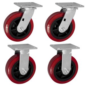 4 red caster wheels with top plates