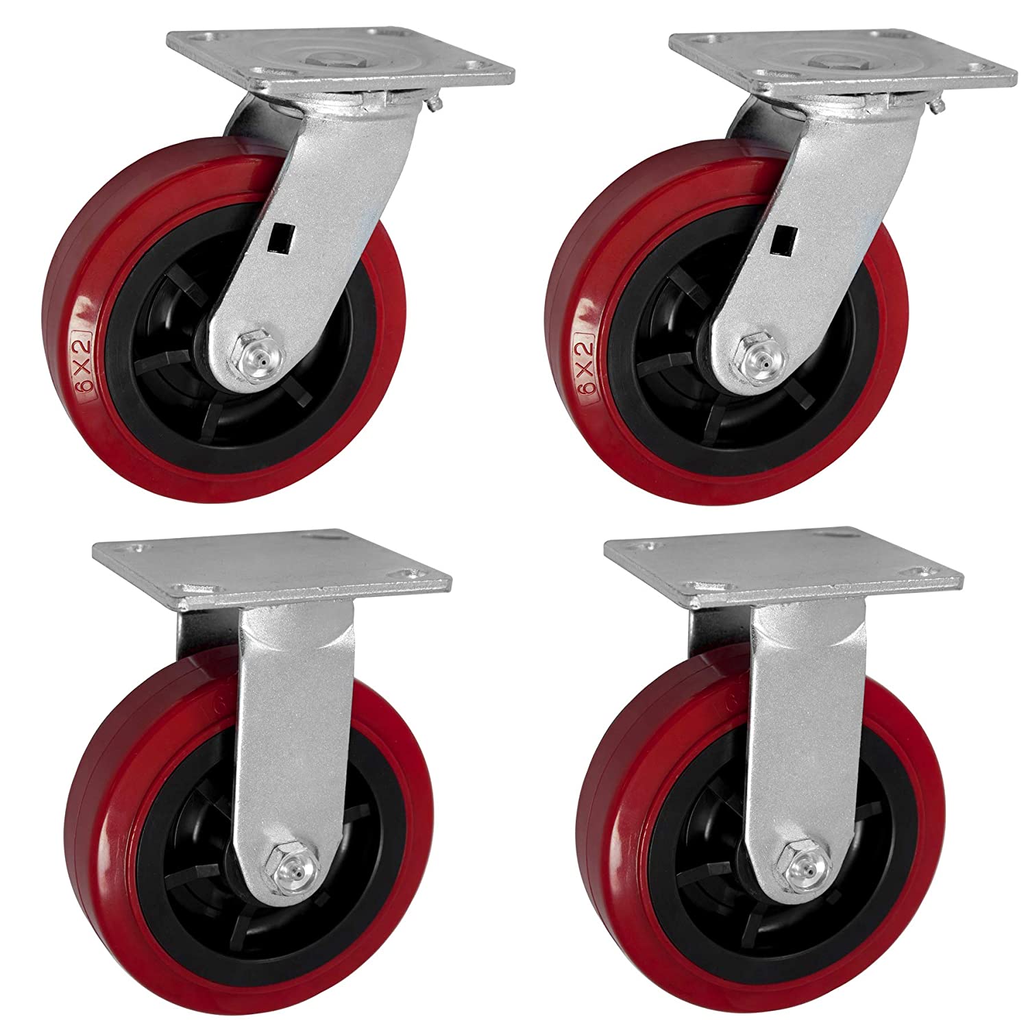 4 red caster wheels with top plates