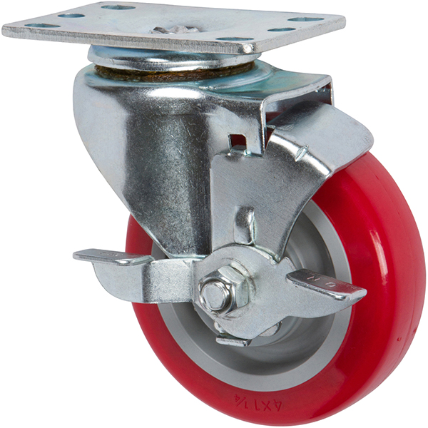 Red polyurethane light-duty caster with top lock brake