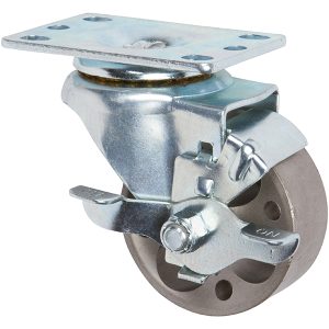 Compressed sintered iron medium-duty caster with top lock brake