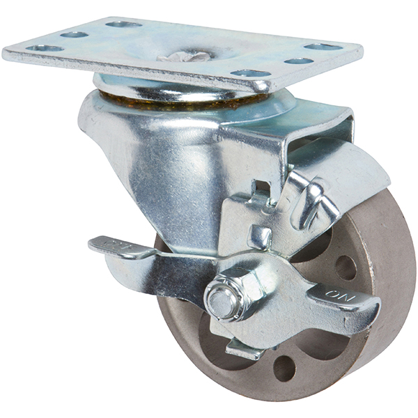 Compressed sintered iron medium-duty caster with top lock brake