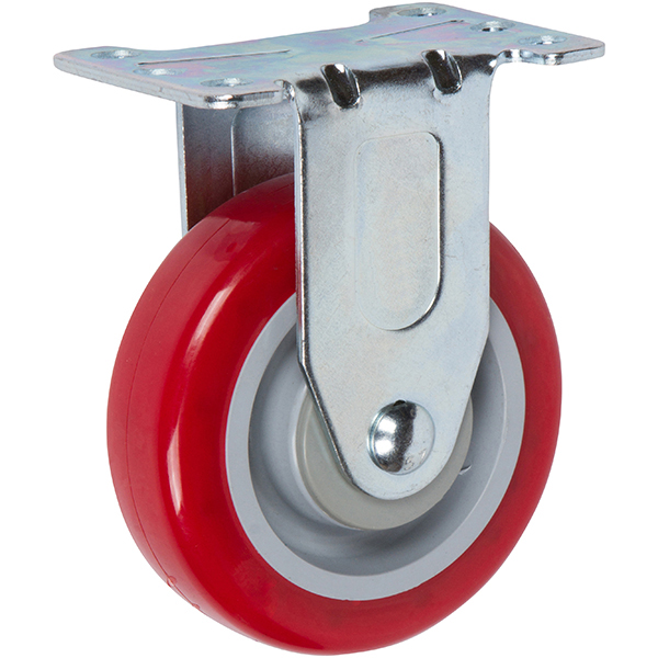 Red polyurethane light-duty caster with rigid top plate