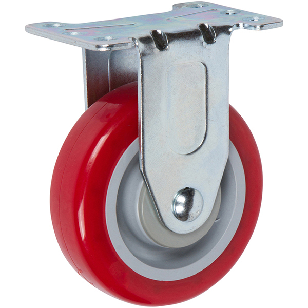 Red polyurethane light-duty caster with rigid top plate