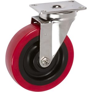 5 inch x 1.5 inch PRO-TECH Polyurethane Medium Duty Industrial Top Plate Caster, 1 Swivel Caster, 350 LBS Load Capacity, RED (Single) - ICON 5100 Series