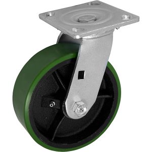 Close-up of 6-inch swivel caster showcasing polyurethane tread