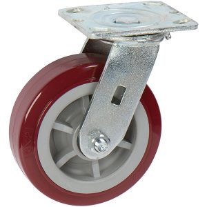 6 inch x 2 inch PRO-TECH Polyurethane Heavy Duty Industrial Non-Marking Top Plate Caster, 1 Swivel Caster, 900 LBS Load Capacity, MAROON (Single) - ICON 6600 Series