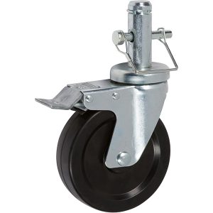 5 inch x 1 7/16 inch SR Soft Rubber Light Duty Industrial Non-Marking Grip Ring Caster, 1 Swivel Total Lock Brake Caster, 200 LBS Load Capacity, BLACK (Single) - ICON 5000 Series