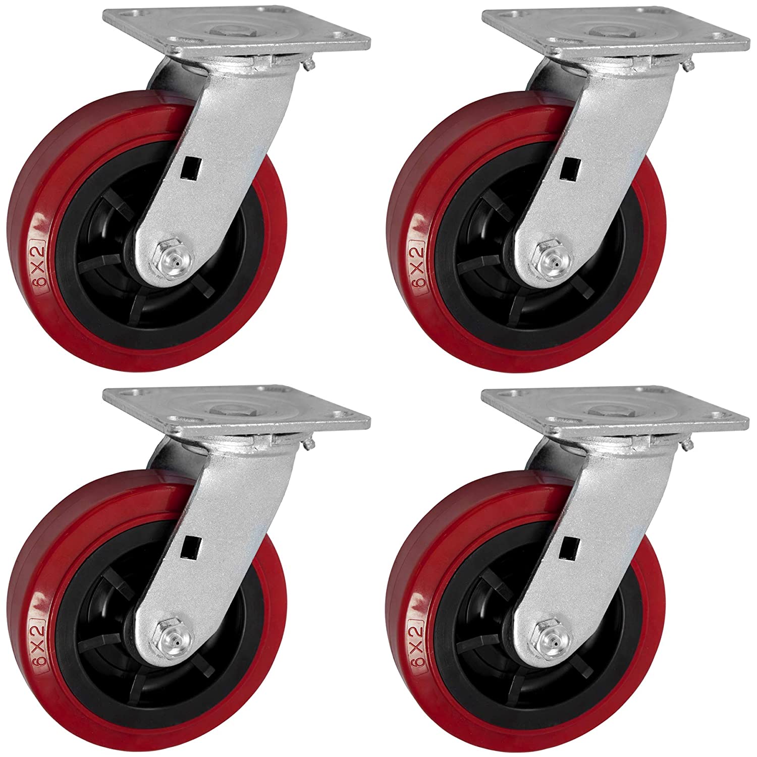 6-inch set of caster wheels non marking red swivel replacement casters.