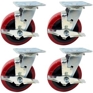 6-inch top locking caster wheels, non- marking red wheels, replacement caster wheels