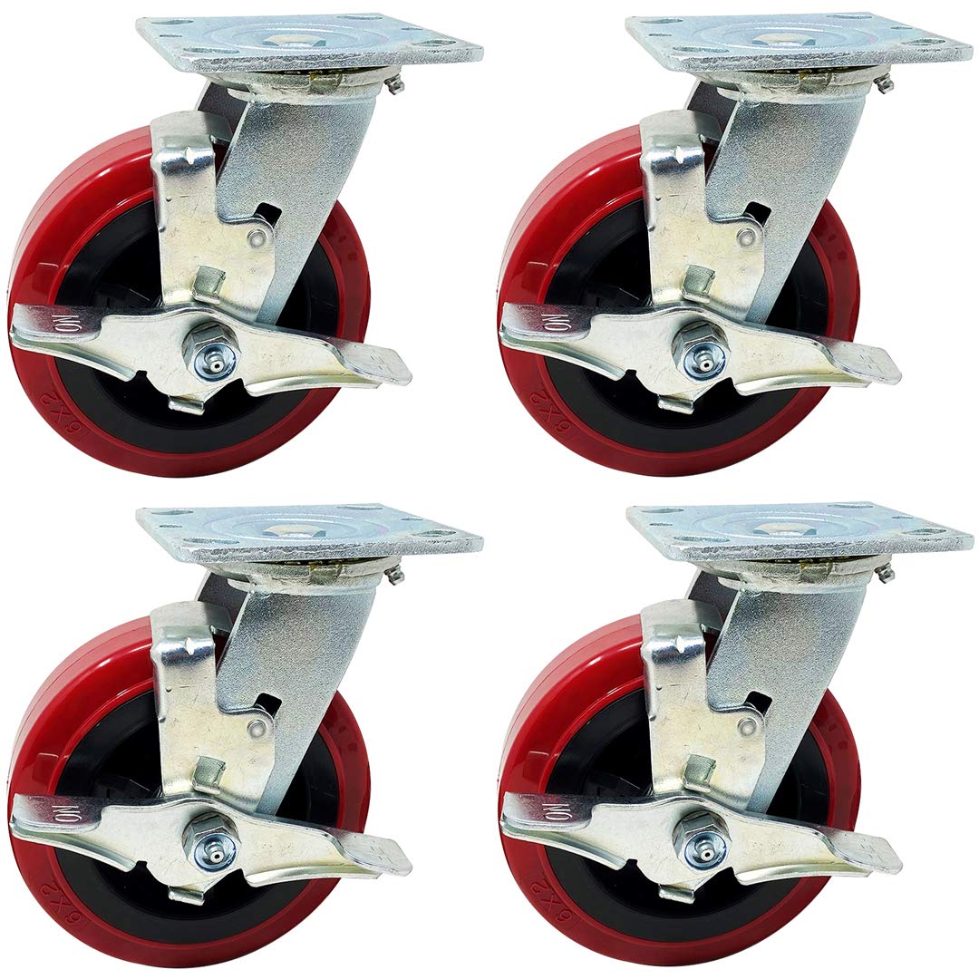 6-inch top locking caster wheels, non- marking red wheels, replacement caster wheels
